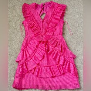 Lena Vibrant Pink Ruffled V-Neck Dress